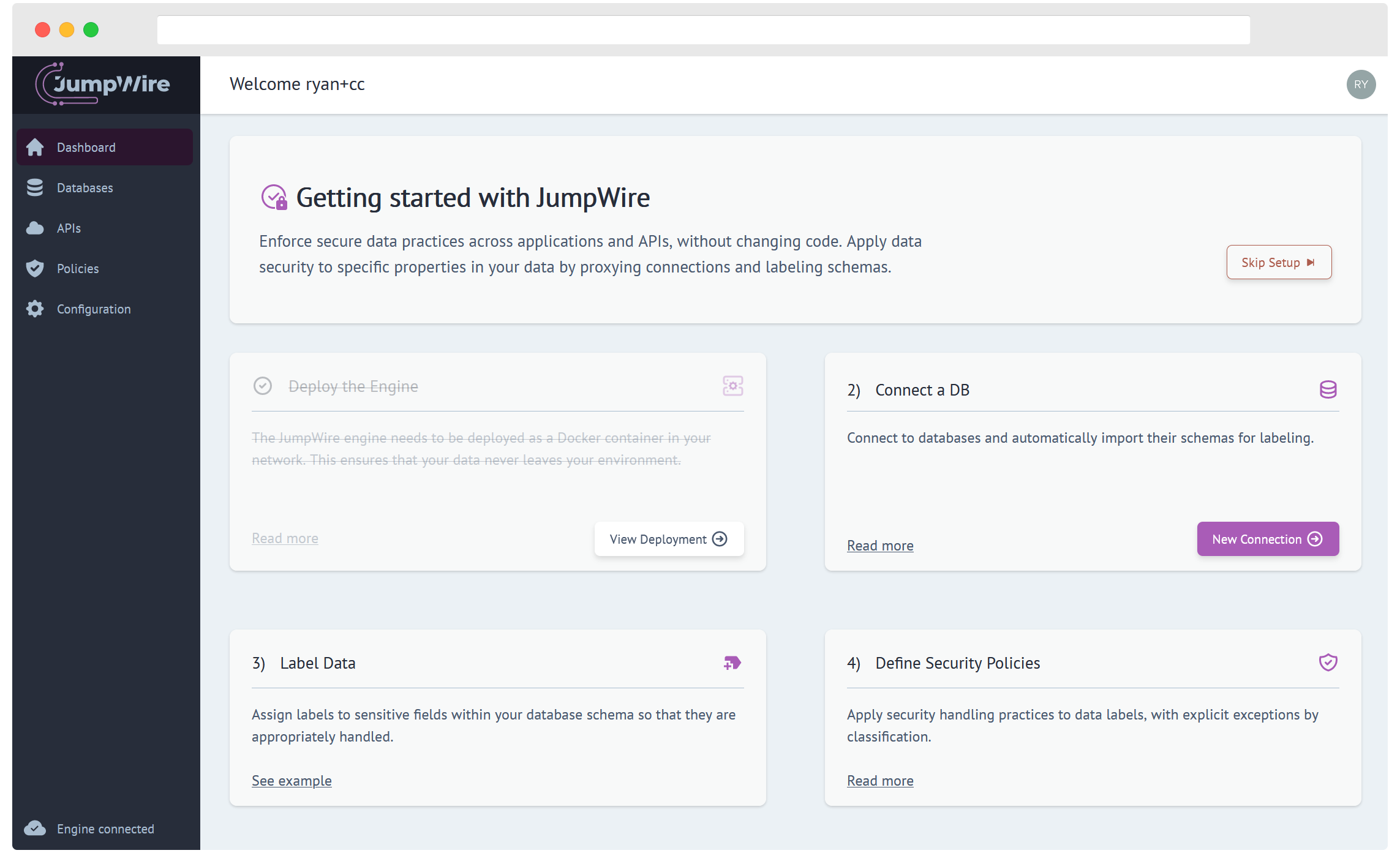 Screenshot of JumpWire guided setup